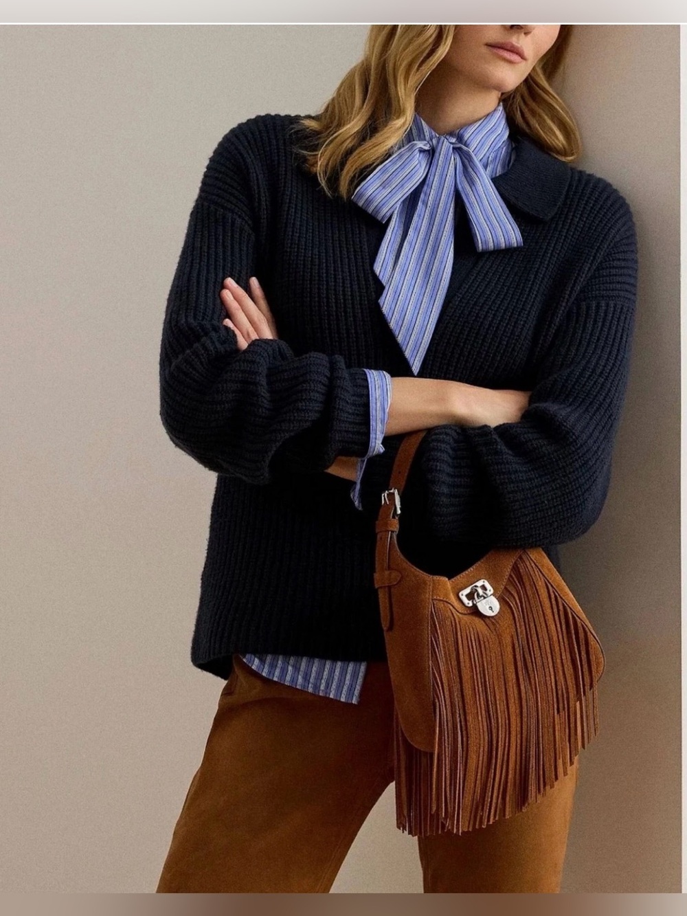 Lauren Ralph Lauren Tanner Small Suede Fringe Shoulder Bag Tan $325 - Picture 1 of 14